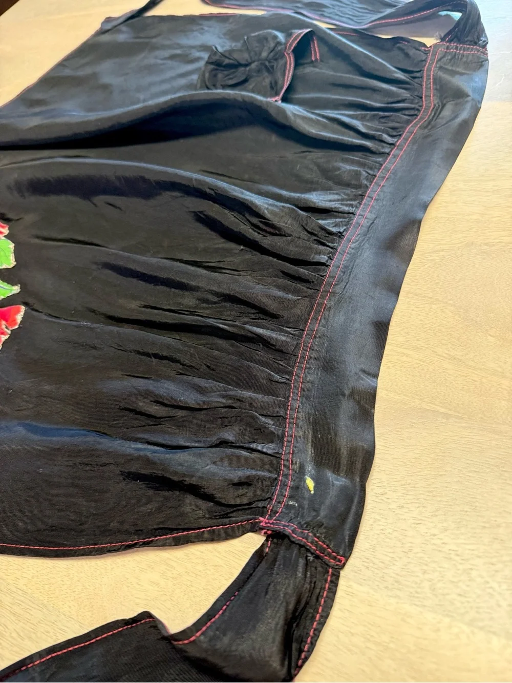 Vintage Apron 1950/60’s Black Hostess Half Red Roses Appliqués Single Pocket